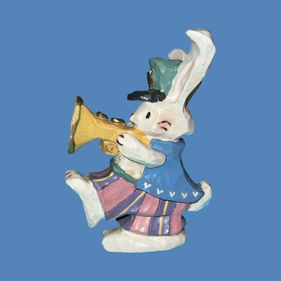 Kurt Adler SPRING TOWN BUNNY BAND Figurine Easter Trumpet 4.25” RETIRED - Picture 1 of 4